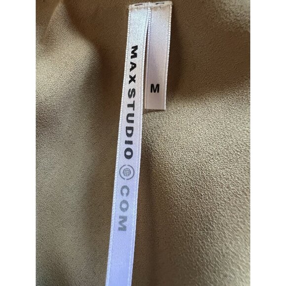 Vintage Y2K Max Studio brown geometric silk lined skirt M ruffle officecore - Picture 4 of 9